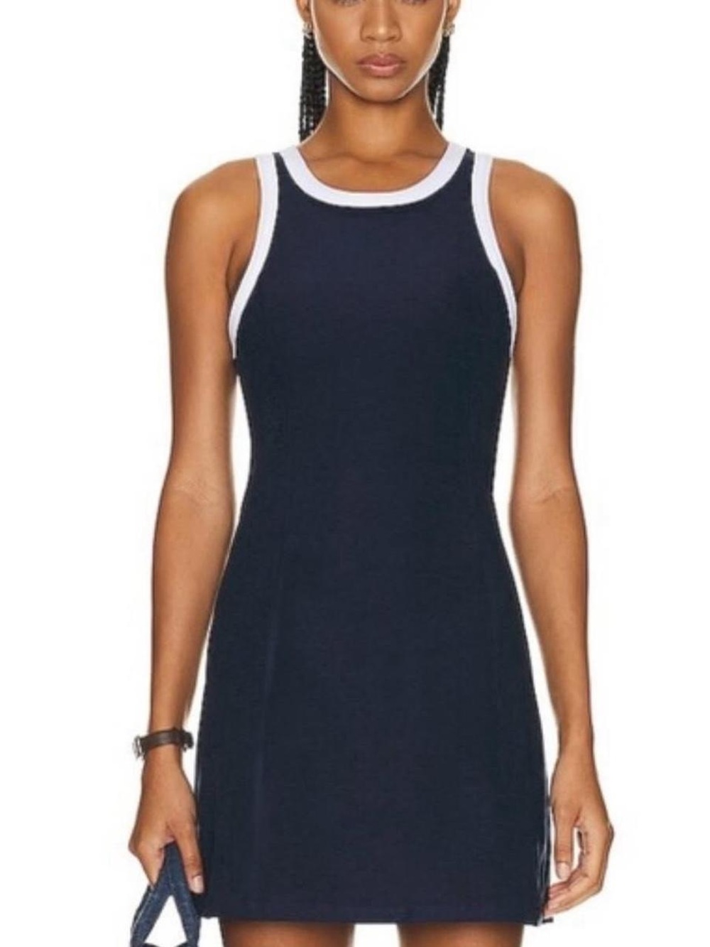 Beyond Yoga Navy Blue Mini Dress with White Trim